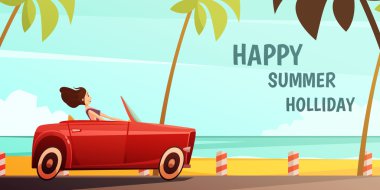 Retro Car Summer Holiday Vacation Poster  clipart