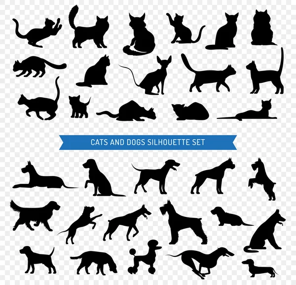 Conjunto de silueta negra para perros y gatos — Archivo Imágenes Vectoriales