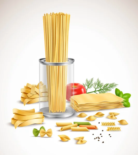 Dry Pasta Assortment Herbs Realistic Poster — Stock Vector