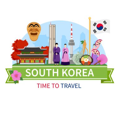 Korea Travel Composition Flat Poster  clipart