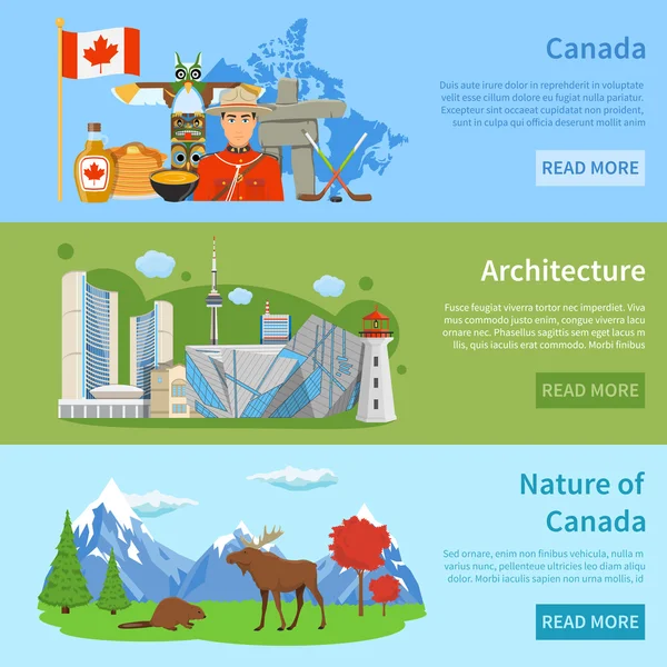 Canada Información de viaje 3 Banners planos — Vector de stock