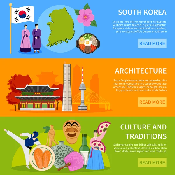 .Corea del Sur Culure Flat Banners Design — Archivo Imágenes Vectoriales