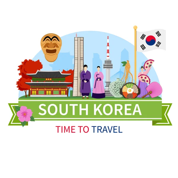 Korea Reise Zusammensetzung flaches Poster — Stockvektor