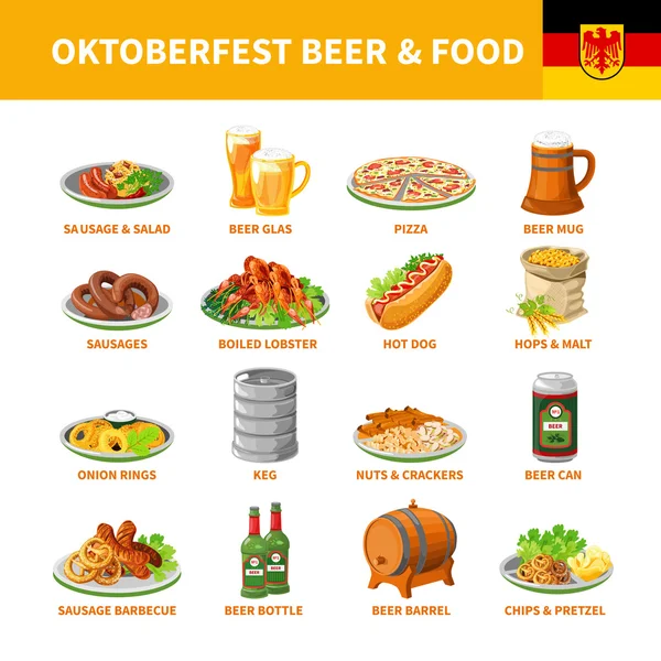 Oktoberfest Bier Essen flache Symbole gesetzt — Stockvektor
