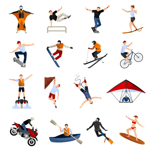 Extreme Sports People Flat Icons — Stock Vector