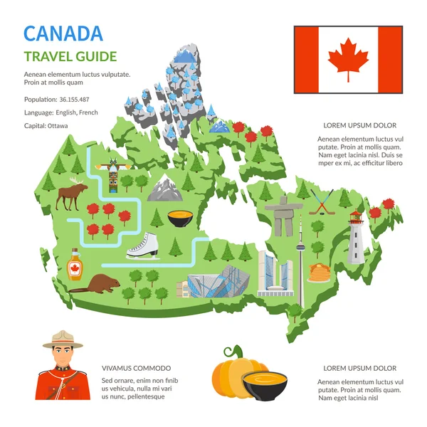 Канада путівник плоский карта плакат — стоковий вектор
