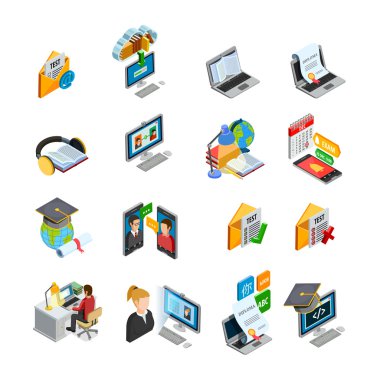 E-öğrenme izometrik Icons Set 