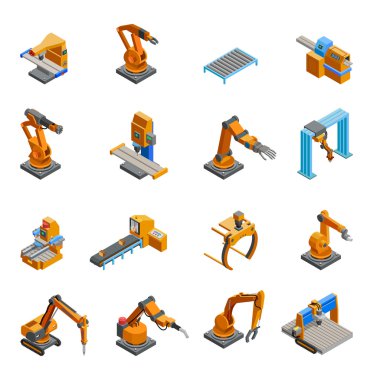 Robot mekanik kol izometrik Icons Set