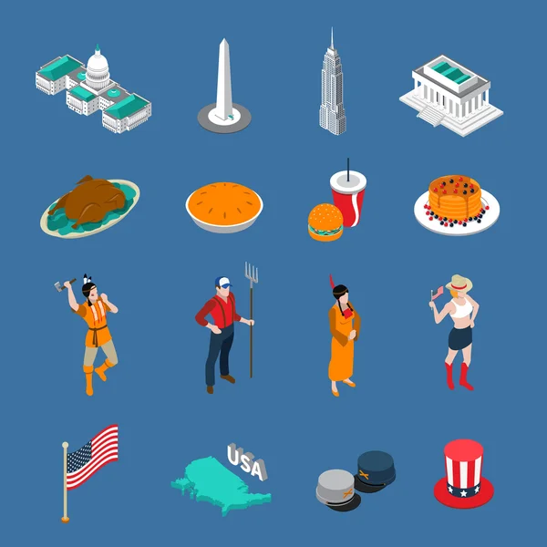 EUA conjunto de ícones turísticos — Vetor de Stock