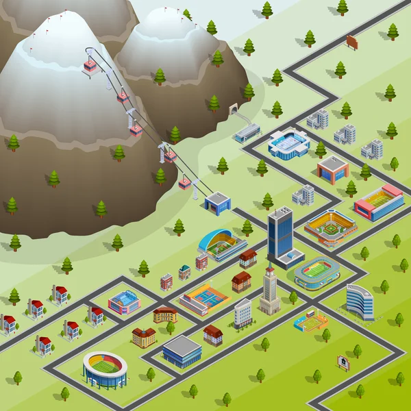 Village Facilities Isometric Layout poster Stock Illustration