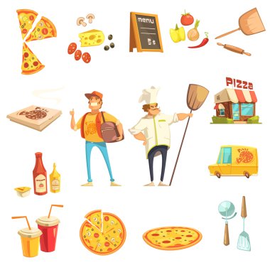 Pizza yapma Dekoratif simgeler kümesi