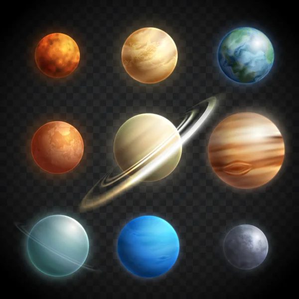 Planets Realistic Transparent Set — Stock Vector