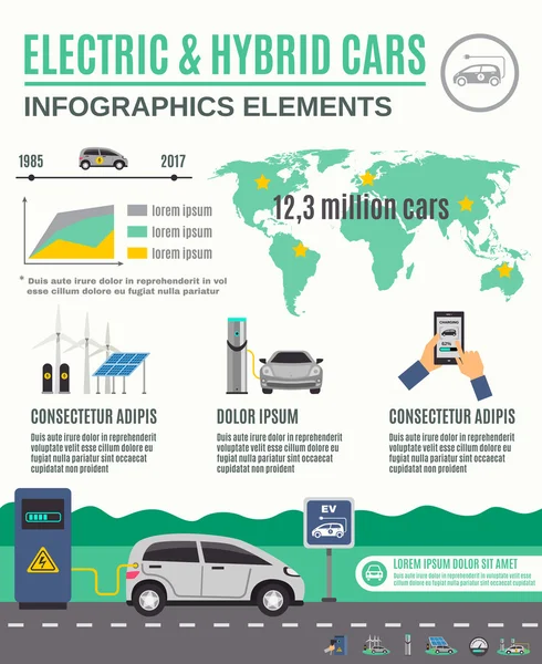 Carros elétricos e híbridos Cartaz Infográfico —  Vetores de Stock