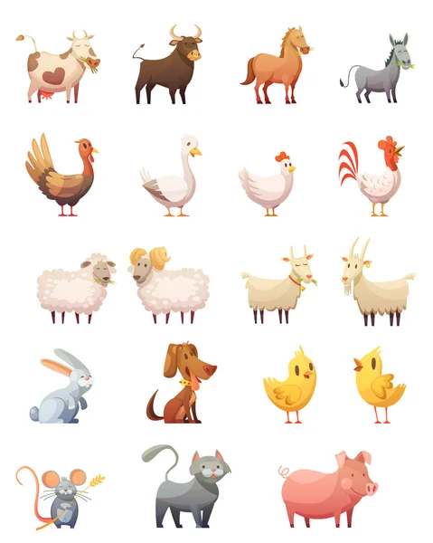 Animales de granja conjunto de dibujos animados — Vector de stock