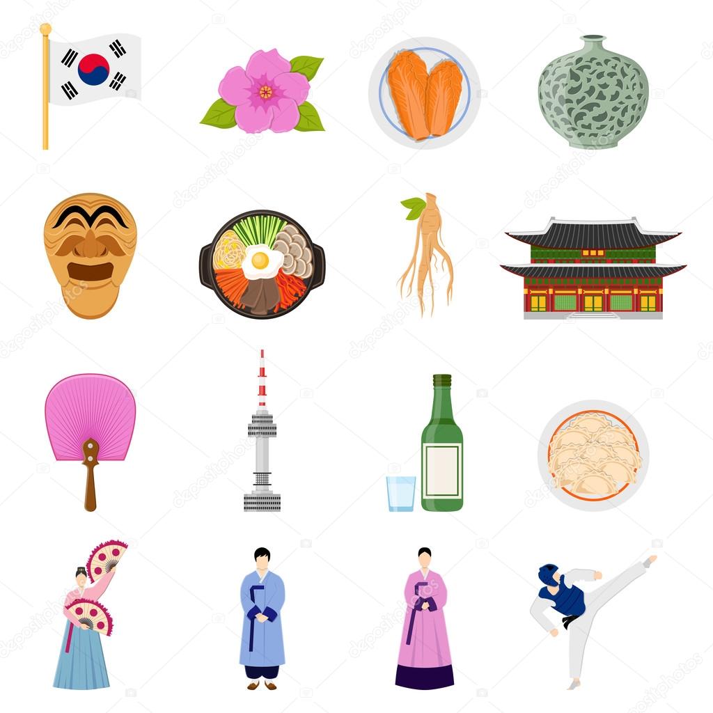 Korean Culture Symbols Flat Icons Collection  
