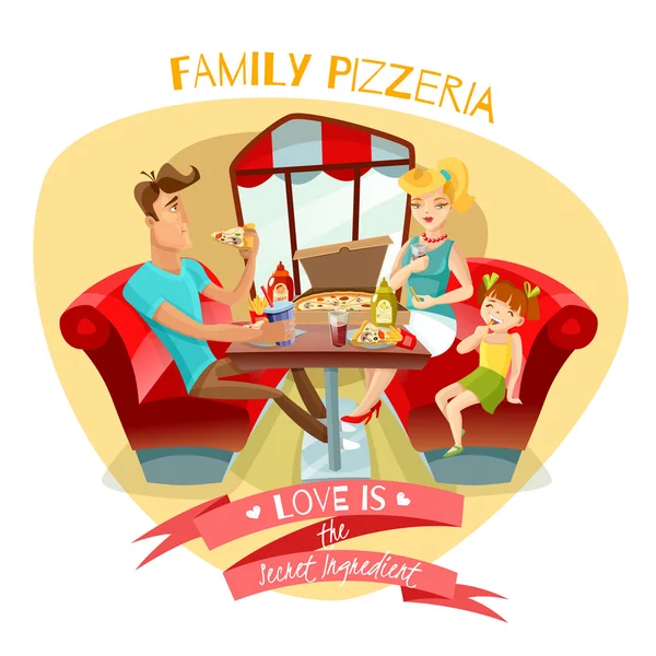 Família Pizzaria Vetor Ilustração —  Vetores de Stock