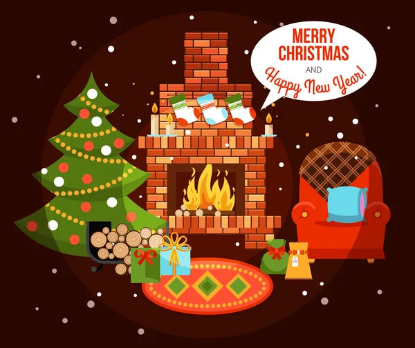 Christmas Holiday Fireplace Illustration — Διανυσματικό Αρχείο