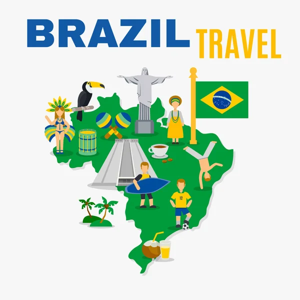 Brasil Cultura Agência de viagens Flat Poster — Vetor de Stock
