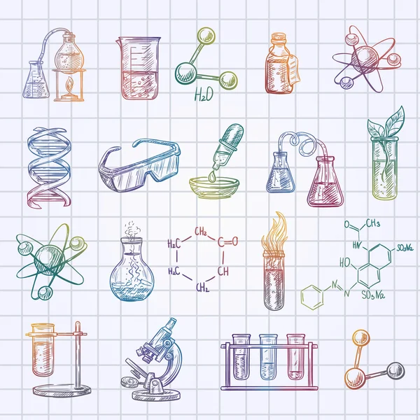 Ensemble d'icônes de croquis de chimie — Image vectorielle