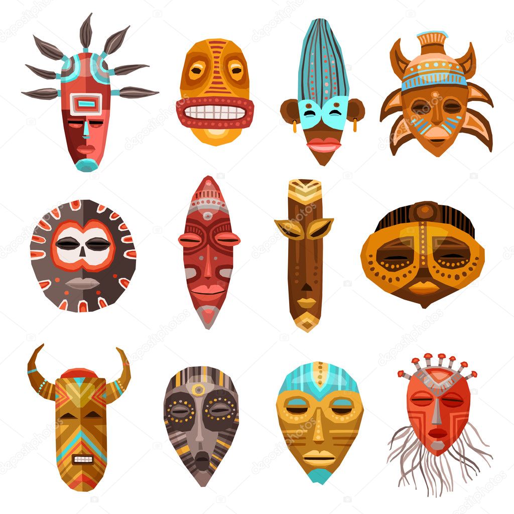 skulder Ooze udluftning African Ethnic Tribal Masks Set Stock Vector by ©macrovector 127969744