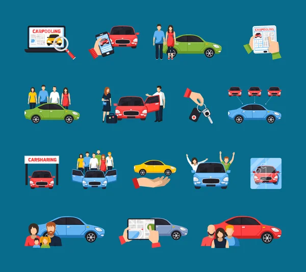 Carsharing Icons Set — Stok Vektör