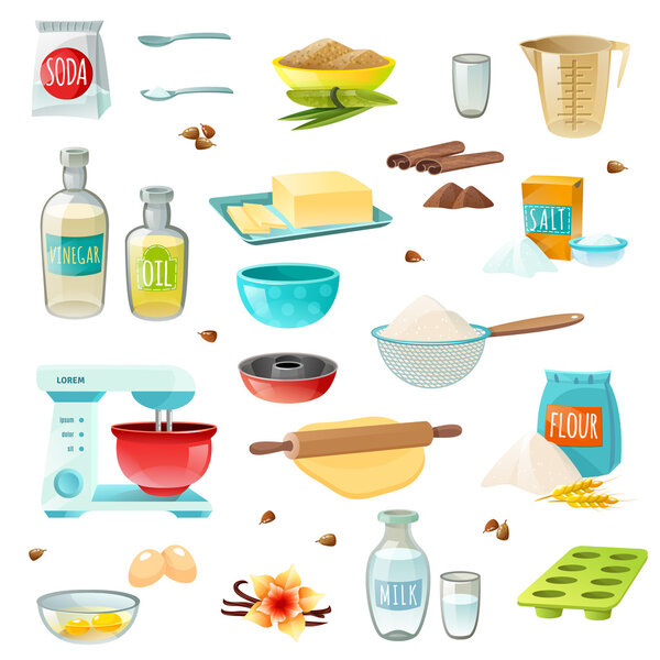 Baking Ingredients Colored Icons