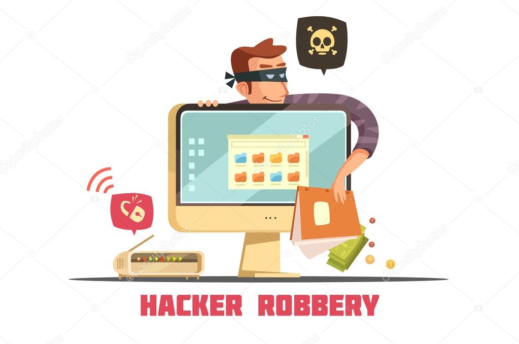 Computer Security Hacker Retro Cartoon Icon 