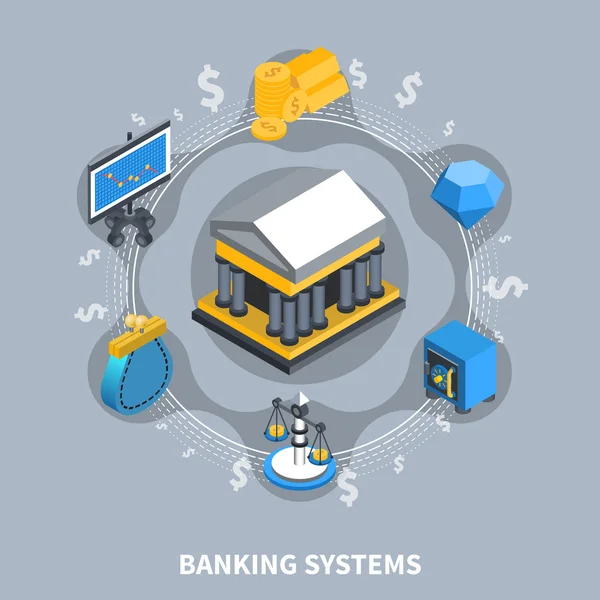 Sistemas Bancarios Isométrico Redondo Composición — Vector de stock