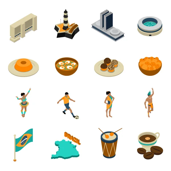 Ensemble d'icônes isométriques du Brésil — Image vectorielle