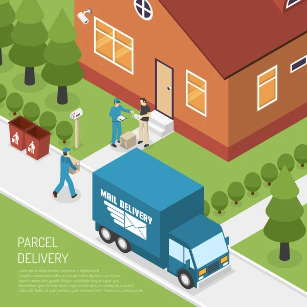 Post Office Parcel Delivery Isometric Poster — Stock Vector