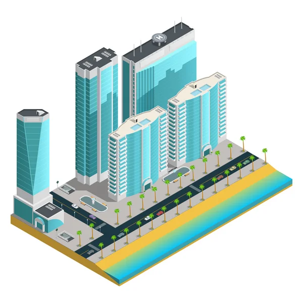 Composición isométrica moderna de la ciudad — Vector de stock