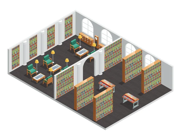 Librairie et bibliothèque Isometric Intérieur — Image vectorielle