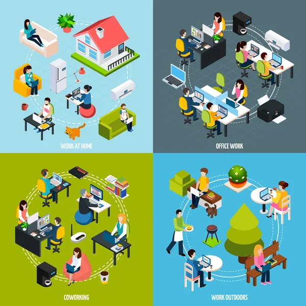 Coworking Concept Icons Set — Stockový vektor