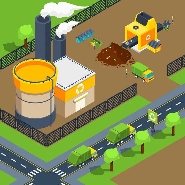 Recycling Plant Isometric Poster — ストックベクタ