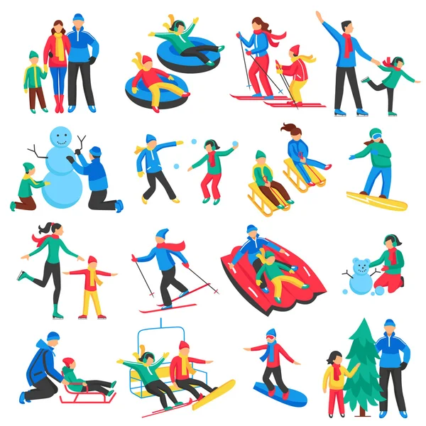 Ensemble d'icônes familiales de sports d'hiver — Image vectorielle
