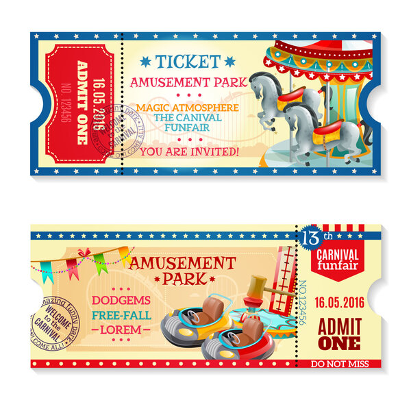  Invitation Tickets To Carnival In Amusement Park