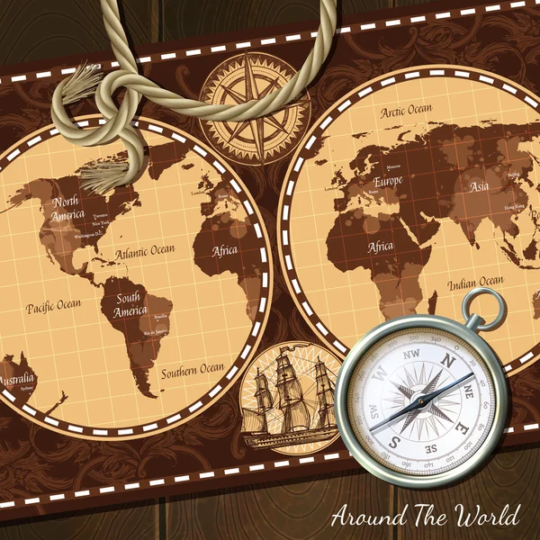 Vintage Nautical Map Compass Background — Stock Vector