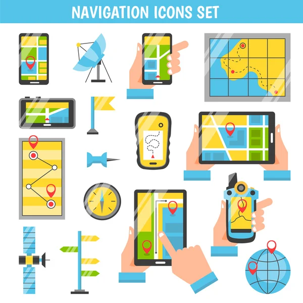 Plochý barevný dekorativní ikony navigace — Stockový vektor