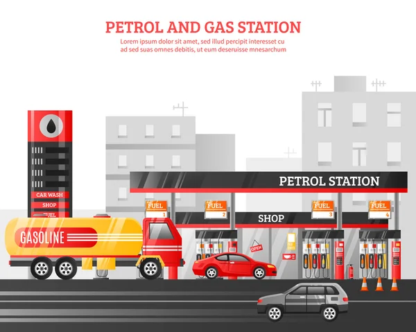 Ilustração do posto de gasolina e gasolina — Vetor de Stock