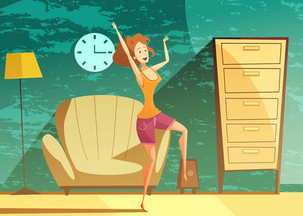 Menina dançando sozinho Cartaz dos desenhos animados — Vetor de Stock