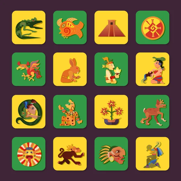 Maya yeşil ve sarı Icons Set — Stok Vektör