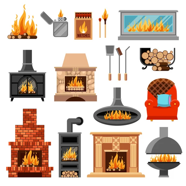 Fireplaces Icons Set — Stock Vector