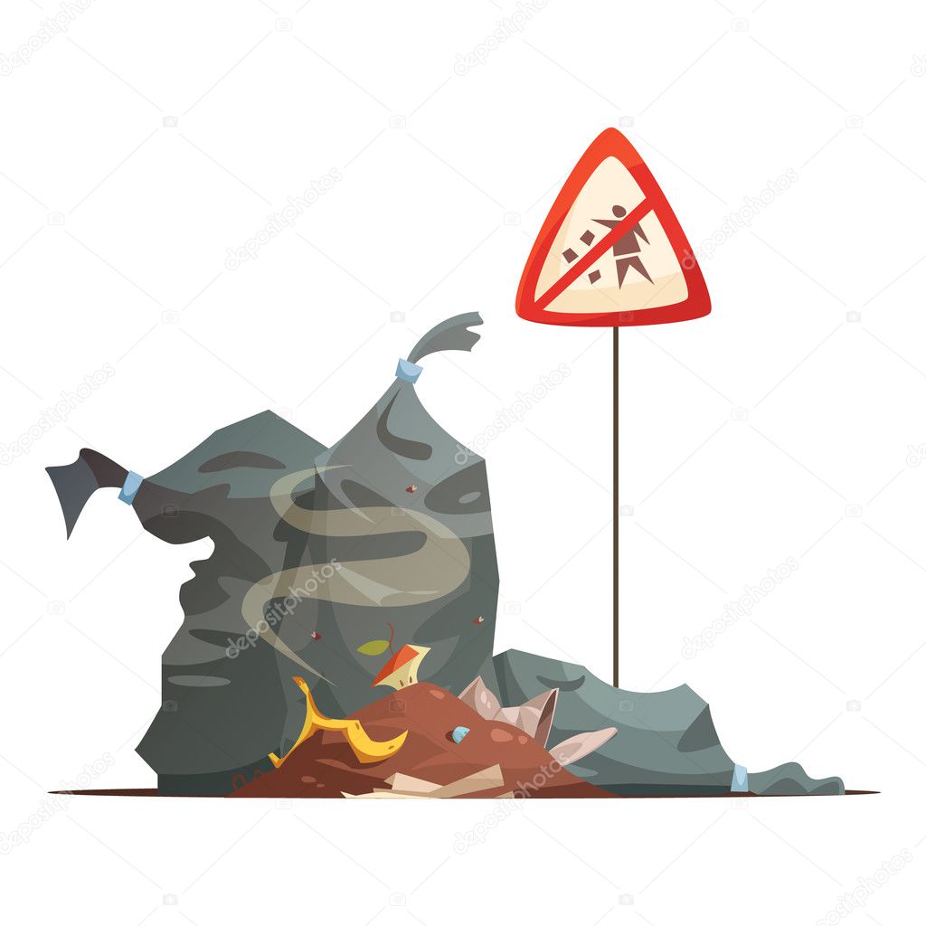 Warning Sign Garbage Disposal Cartoon Icon 