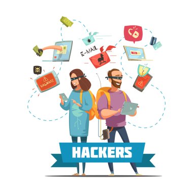 Hackerlar suçlular karikatür kompozisyon Poster 
