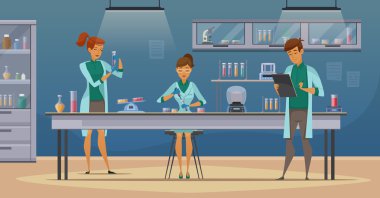 Bilim adamları laboratuvar Retro Poster karikatür 