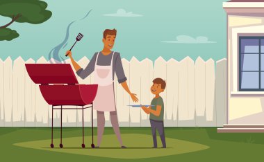 Piknik Barbekü baba oğul çizgi film posteri