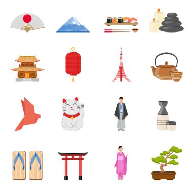Japon ulusal sembolleri düz Icons Set