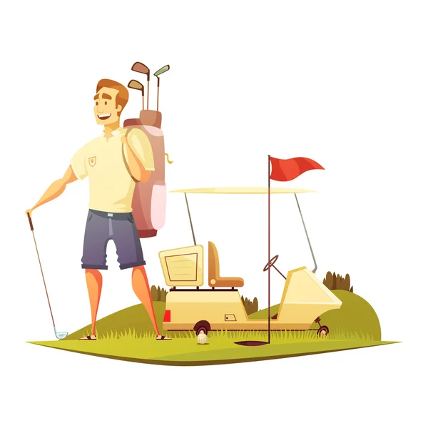 Поле для гольфу Гравець Ретро мультфільм значок — стоковий вектор
