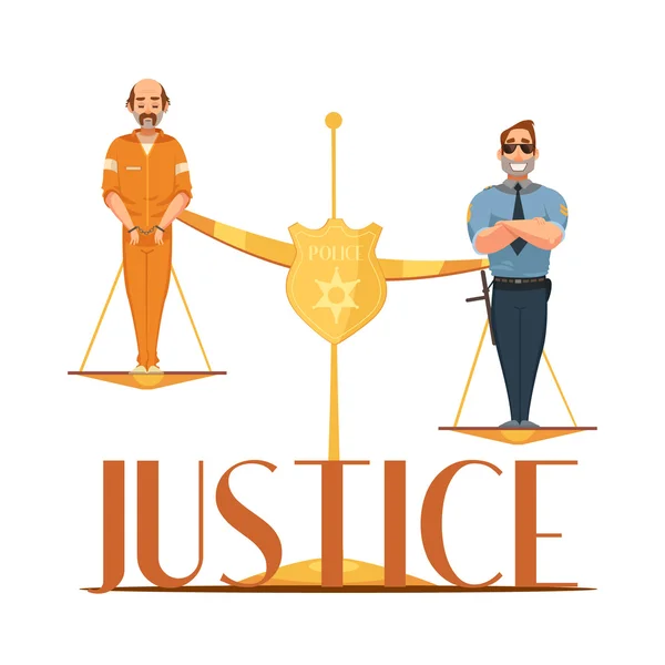 Ley Justicia Retro Cartel de composición de dibujos animados — Vector de stock