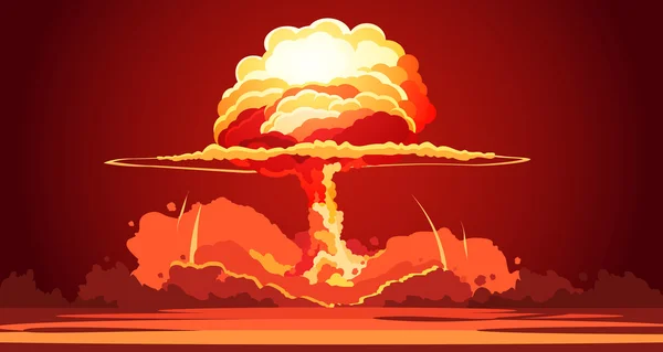 Póster retro de nube de hongos con explosión nuclear — Vector de stock